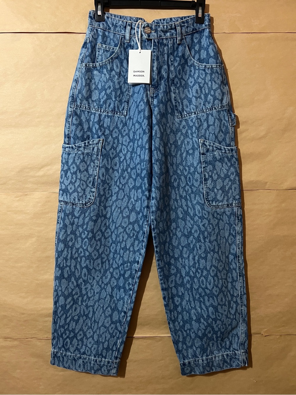 Damson Madder | NWT Drew Cargo Jeans Leopard Laser Denim Cinch Waist Size 2